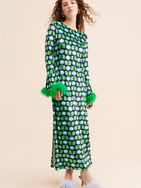 Anna Sui Dresses & Skirts - Anna Sui Velvet Daisies Green Feather Dress ✨